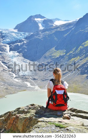 Traveler at theTrift glacier. Switzerland
