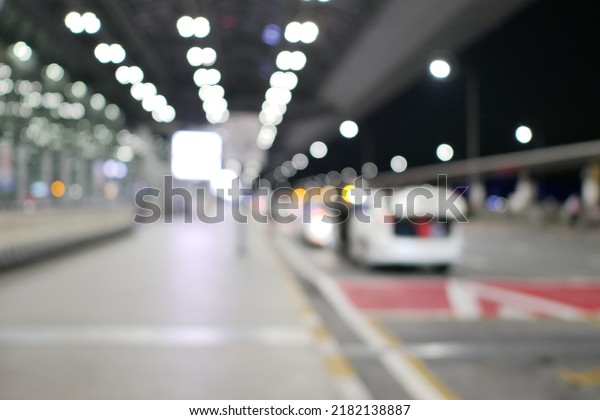 Travelers concept.Blur\
focus of drop off area  in front of the entrance of suvarnabhumi\
Airport.thailand.