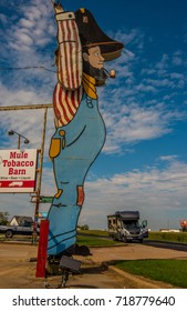 Traveling On Historic Route 66 In Rolla, Missouri On 8/25/2017 At The Mule Tobacco Barn And Giant Hillbilly. 