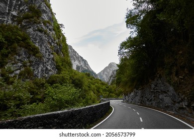 Traveling through the Beyos gorge in the Cantabrian mountain range. Spain
