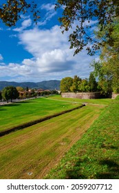 Travelling in Tuscany. The Walls of Lucca public park with St Regolo Bulwark - Shutterstock ID 2059207712