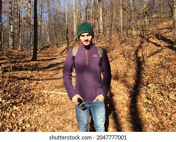 Traverse City, MI, USA - Oct 10th 2015: Man Hiking In The Fall