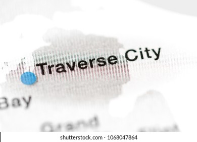 Traverse City, Michigan, USA On A Map. 