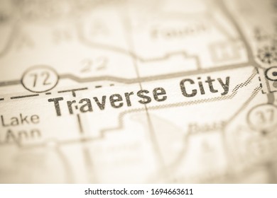 Traverse City. Michigan. USA On A Geography Map.