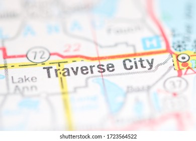 Traverse City. Michigan. USA On A Geography Map.