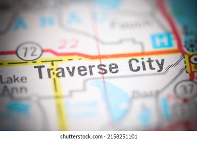 Traverse City. Michigan. USA On A Geography Map.