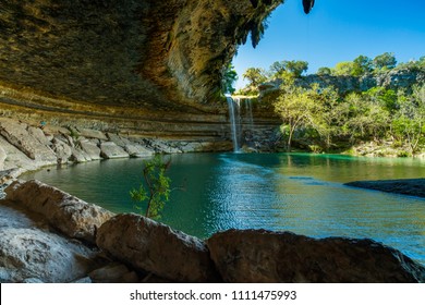Travis County, Texas USA - April 4, 2016: The natural Hamilton Pool is a popular tourist destination in rural Travis County.