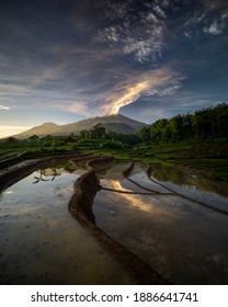Trawas is a village with beautiful sunrise and sunset views with many terraced rice fields. This village is located in Trawas sub-district, Mojokerto, East Java, Indonesia. - Shutterstock ID 1886641741