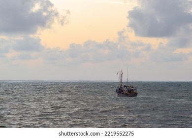 Trawler Boat Start The Fishing Trip From A Fishing Harbor