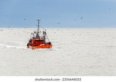 Trawler fishing vessel, with a carrying capacity of 80 t DWT, returning to the Port of Mar del Plata, Argentina.