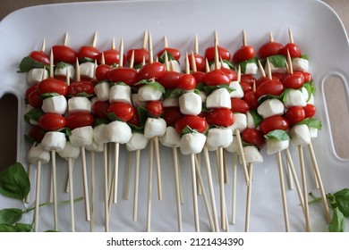 A Tray Of Caprese Skewers.