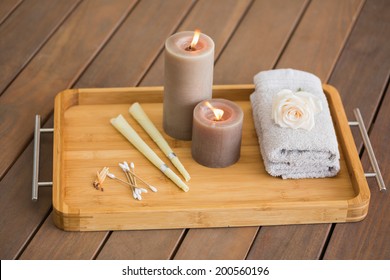 Tray of ear candling equipment at the spa - Powered by Shutterstock