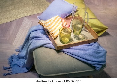 Tray With Empty Glasses On The Chair