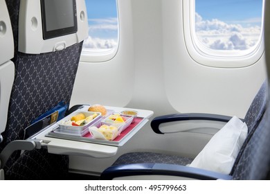 Tray Of Food On The Airplane