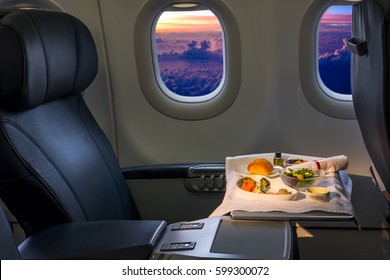 Tray Of Food On The Airplane, Business Class