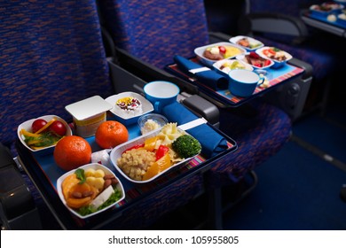 Tray Of Food On The Plane, Business Class Travel