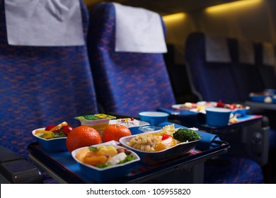 Tray Of Food On The Plane, Business Class Travel