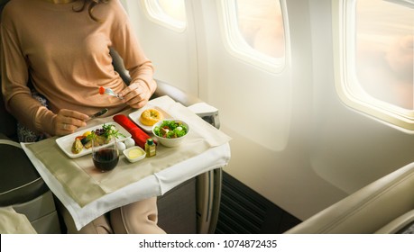 Tray Of Food On The Plane, Business Class Travel