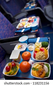 Tray Of Food On The Plane, Business Class Travel