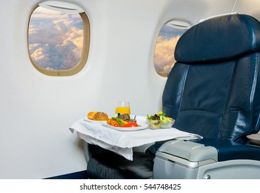 Tray Of Food On The Plane, Business Class Travel