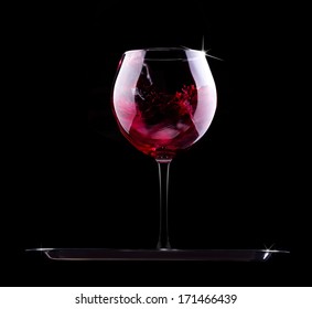 Tray With Glass Of Red Wine On A Black