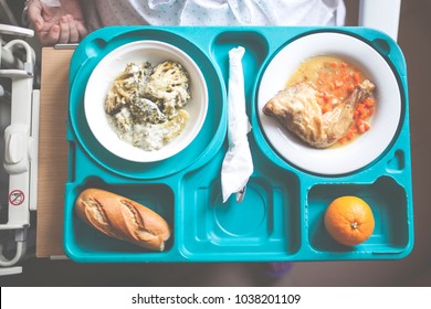 Tray With Hospital Food Near The Window