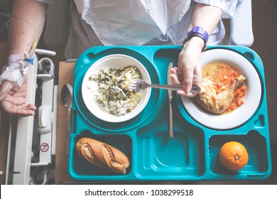 Tray With Hospital Food Near The Window