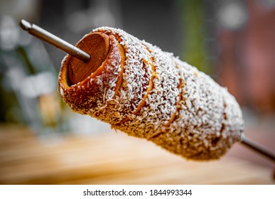 Trdelnik - traditional Czech hot sweet pastry food. outdoors