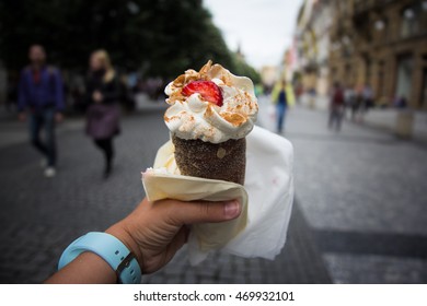 Trdelnik Or Trdlo In Hand, National Desert In Czech Republic.