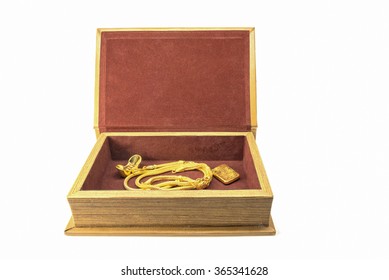 Treasure Box With Gold Bullion And Necklace In Side.