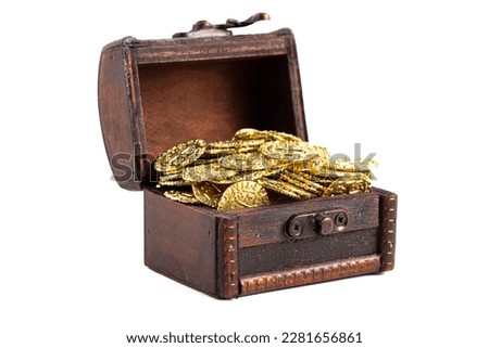 Treasure Chest Filled with Golden Coins on a White Background Stock foto © 