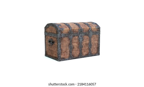 Treasure chest, old wooden treasure chest isolated on white background - Shutterstock ID 2184116057