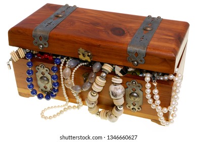 Treasure Chest Overflowing With Jewelry And Necklaces