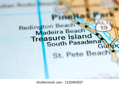 Treasure Island. Florida. USA On A Map