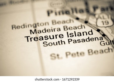 Treasure Island. Florida. USA On A Map