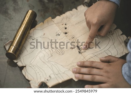 A treasure map for the quest featuring pirates and crosses.A pirate quest for children. Intellectual games for teenagers.