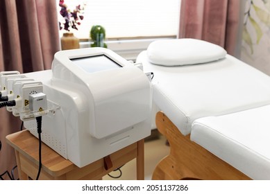 Treatment Bed And Machine In The Beauty Clinic. Firming Treatment With Radio Waves. Body Shape.