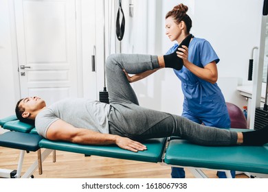 Treatment Knee Injury Patient Hospital Exercises Stock Photo 1618067938 