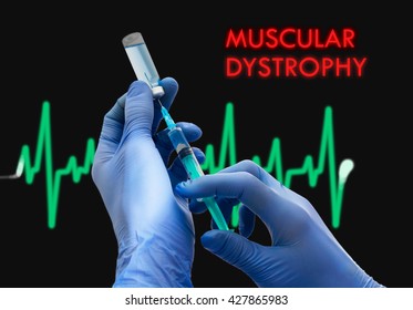 Treatment Of Muscular Dystrophy. Syringe Is Filled With Injection. Syringe And Vaccine. Medical Concept.