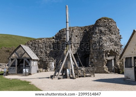 A trebuchet in the grounds of Corfe castle in Dorset