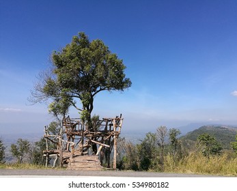 The tree balcony besides the  road. 