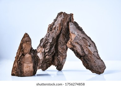 Tree Bark Or Garden Mulch Isolated On White Background, Pine Large Single Brown Dry Bark Piece