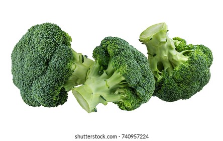 Tree fresh broccolis isolated on white background with clipping path - Shutterstock ID 740957224