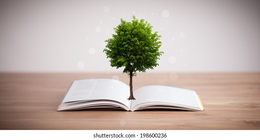 Tree Growing From An Open Book, Alternative Recycling Concept