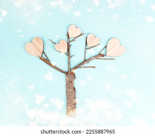 Tree with hearts, love and emotion concept, mothers day and valentine greeting card, positive thinking  - Shutterstock ID 2255887965