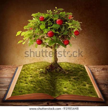 Tree of knowledge growing out of book