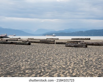 Tree Logs On Jericho Beach In Vancouver BC, Canada