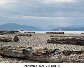 Tree Logs On Jericho Beach In Vancouver BC, Canada