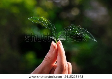 Similar – Image, Stock Photo Dirty boy hands holding small young herbal sprout plant