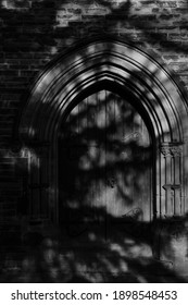 Tree Shadows On An Old Wooden Church Porch.